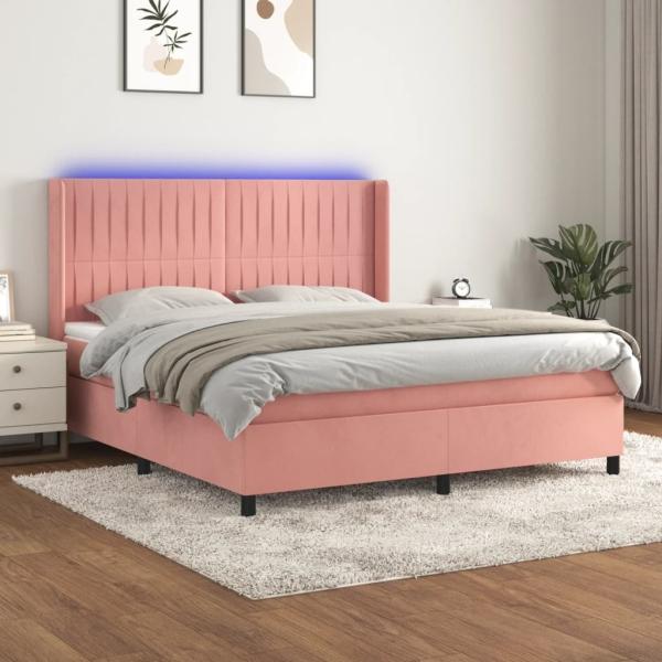 vidaXL Boxspringbett mit Matratze & LED Rosa 160x200 cm Samt 3139696