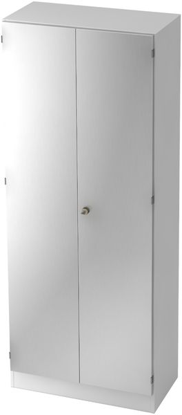 bümö office Aktenschrank abschließbar, Büroschrank groß aus FSC-Holz, 80cm breit in Weiß/Silber - abschließbarer Schrank, Büroschrank abschließbar, Büro Möbel Schrank System, 6100-W-S-SG