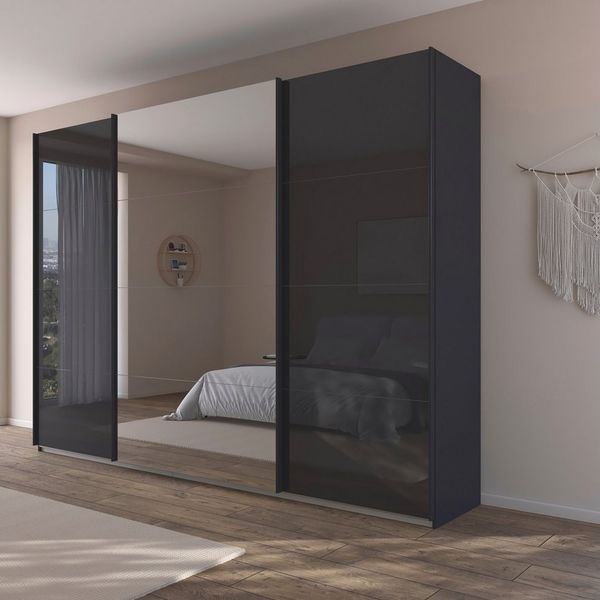 OTTO home Schwebetürenschrank Kleiderschrank Kleiderschränke Schrank Garderobe AGORDO mit Glasfront (Breiten 203/271/315/360 cm, Höhen 210/229 cm) durchdachte Innenausstattung, in 4 Breiten und 2 Höhen MADE IN GERMANY