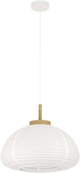 EGLO Hängeleuchte Summerhill Hängelampe 1-fach, Japan-Stil, Metall, Holz und Papier, E27, ohne Leuchtmittel, Hängeleuchte - H110 x Ø55 cm - weiß, braun - 1X40W exkl.