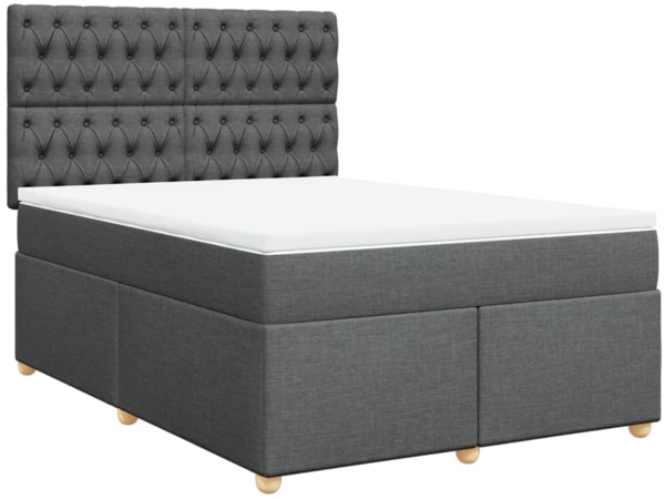 vidaXL Boxspringbett mit Matratze Dunkelgrau 140x190 cm Stoff 3291283