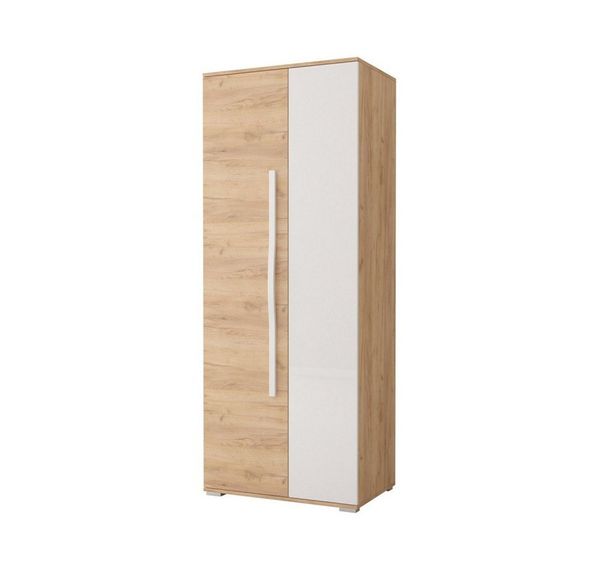 MOEBLO Drehtürenschrank NELIA (Kleiderschrank 2-türig Schrank Garderobe Schlafzimmer, Eiche Craft Gold + Weiß glänzend) (BxHxT):80x202x52 cm