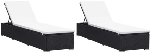 vidaXL Sonnenliegen mit Auflage 2 Stk. Poly Rattan Schwarz 277088