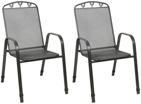 BURI Metall Stapelstühle 2er-Set Anthrazit Gartenstühle Terrassenstühle Stapelsessel Terrassensessel Campingstühle Gartenmöbel Gartenstuhl Stapelstuhl Metallstuhl