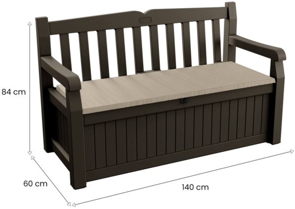 Dmora Aufbewahrungstruhe für draußen Chestermere, Gartenbox, Outdoor-Truhe, Stauraumbank für außen, 140x60 h84 cm, Braun und Beige Bild 3