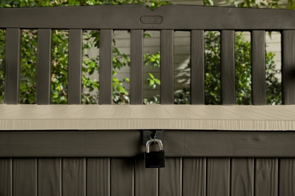 Dmora Aufbewahrungstruhe für draußen Chestermere, Gartenbox, Outdoor-Truhe, Stauraumbank für außen, 140x60 h84 cm, Braun und Beige Bild 7