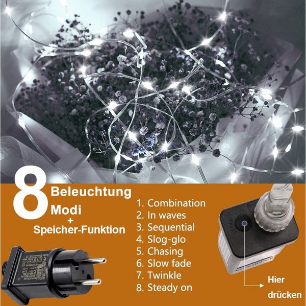 LMaxhome LED-Lichterkette 10-100M Lichterschlauch Weihnachten Party Beleuchtung Speicherfunktion, 100-800LEDs, 8 Modi, Wasserdichte Weihnachtsbeleuchtung Außen Garten