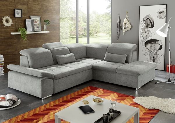Ecksofa Couch WAYNE Sofa Schlafcouch Bettsofa Sofabett schlammgrau L-Form rechts