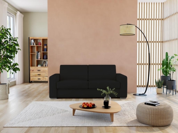 Vente-unique - Schlafsofa mit Matratze 3-Sitzer - 100% Büffelleder - schwarz - Matratze 16 cm - DELECTEA II