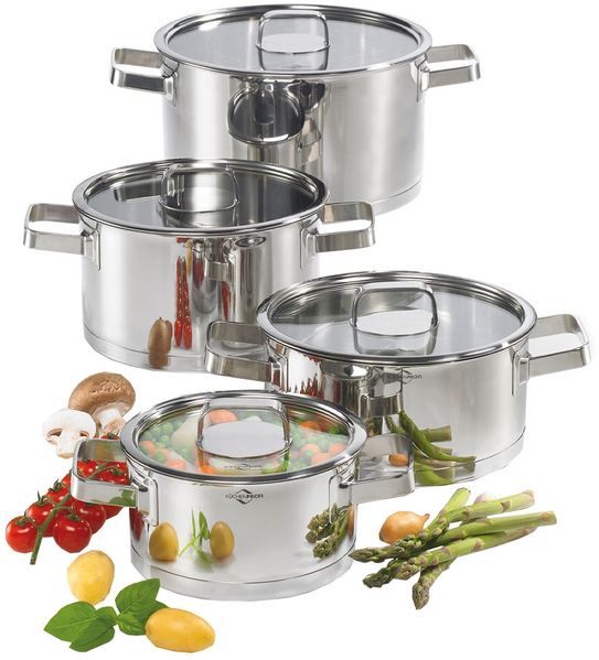 Topf-Set San Remo 4-tlg, Edelstahl, Glas, Silber
