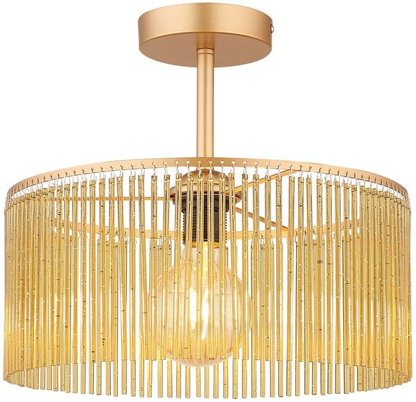 LED Deckenleuchte, goldfarben, Acrylstäbe amber, H 32 cm