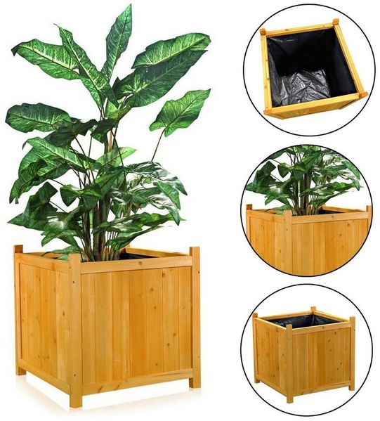 Melko Pflanzkübel Blumenkübel Pflanzkasten Blumentrog Holz 50x50cm Blumenkübel (Stück, Pflanzkübel), Innenbereich mit schwarzer Schutzfolie