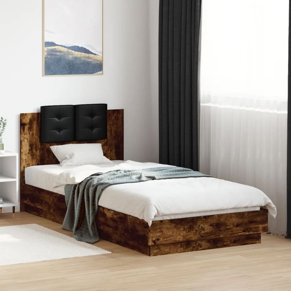 vidaXL Bettgestell mit Kopfteil Räuchereiche 100x200 cm Holzwerkstoff 3209937