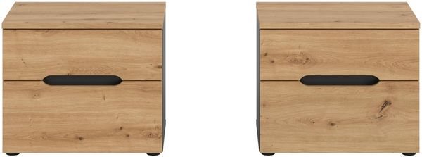 Nachttisch Sova 2er-Set – Eiche-Optik & Schwarz, 50x42x37 cm, mit Stauraum & Schublade