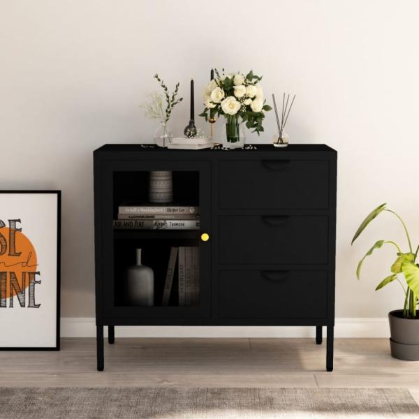 vidaXL Sideboard Schwarz 75x35x70 cm Stahl und Hartglas 336073