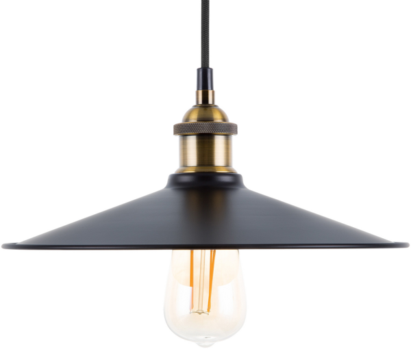 'Swift' Hängeleuchte Schwarz und Messing Metall mit Schirm in Trichterform Retro Stil