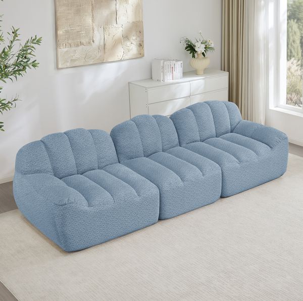 3-Sitzer Sofa, 79cm×228cm×104cm, modulares Ecksofa aus Granuliertem Fleece und 32D-Hochdichtschaum in Blau