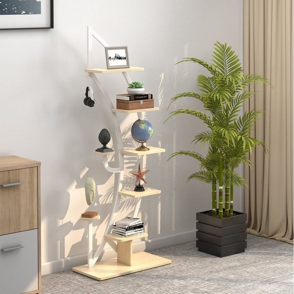COSTWAY Blumenständer (1 St), 6-stufig, mit 2 Ablagen, Haken & Kippschutz