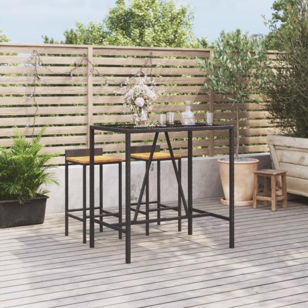 vidaXL Bartisch mit Glasplatte Schwarz 110 x 70 x 110 cm Poly Rattan