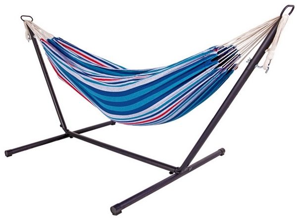 Doppel Hängematte mit Stahlgestell Hängeliege Hängesessel Hängeschaukel Azure Striped