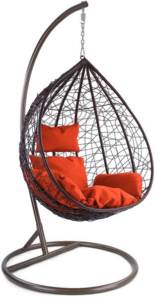 Luxus Hängesessel Miami XL Polyrattan mit Korb Gestell braun Kissen Orange
