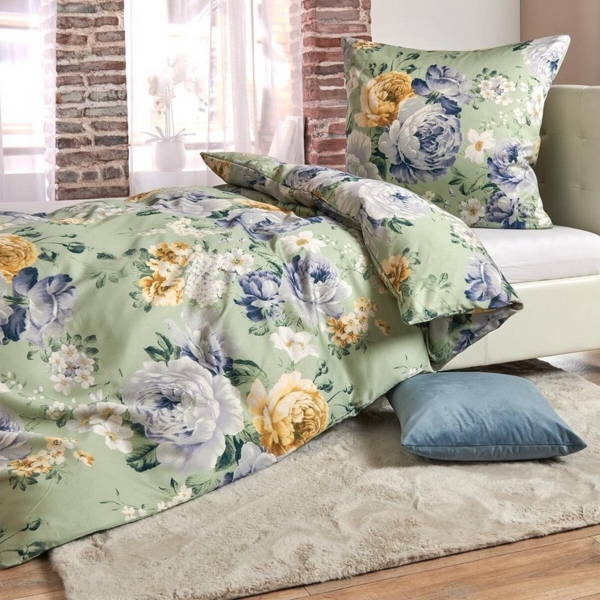 TRAUMSCHLAF Bettwäsche Rosi grün, Mako Satin, 2 teilig, besonders angenehm weiche Qualität