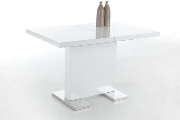 Esstisch Säulentisch BIRGA 120-160x80 cm Hochglanz Weiss