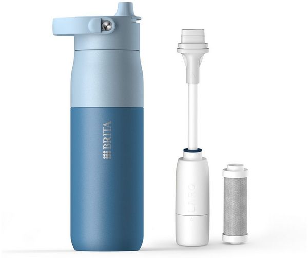 BRITA Trinkflasche BRITA LARQ Essential Filter Trinkflasche (680ml) mit Strohhalm, Edelstahl Wasserflasche mit doppelwandiger Isolierung - hält 24h kalt