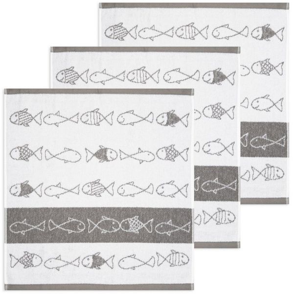 Kracht Geschirrtuch Kiss Fish, (Set, 3-tlg, 3-teilig), 3er Pack Frottee Küchenhandtücher (3 Stück) ca. 50x50cm 100% Baumwolle