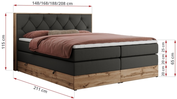 Boxspringbett VENETO KING, Doppelbett mit Multipocket-Matratze, Polsterbett mit Kopfstütze - 200 x 200 cm - Dunkelgrau Kunstleder - H3 Bild 5
