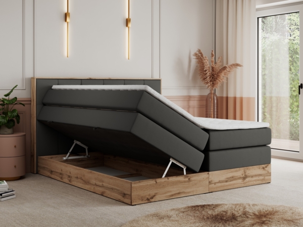 Boxspringbett VENETO KING, Doppelbett mit Multipocket-Matratze, Polsterbett mit Kopfstütze - 200 x 200 cm - Dunkelgrau Kunstleder - H3 Bild 2