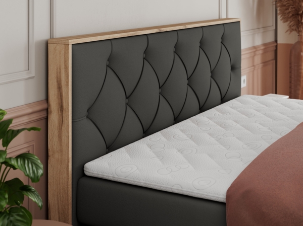 Boxspringbett VENETO KING, Doppelbett mit Multipocket-Matratze, Polsterbett mit Kopfstütze - 200 x 200 cm - Dunkelgrau Kunstleder - H3 Bild 3