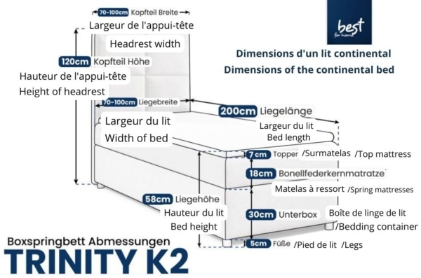 Best for Home Boxspringbett K2 SINGLE mit Bettkasten mit Lieferung (Grun 70x200) Bild 3