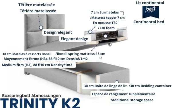 Best for Home Boxspringbett K2 SINGLE mit Bettkasten mit Lieferung (Grun 70x200) Bild 5