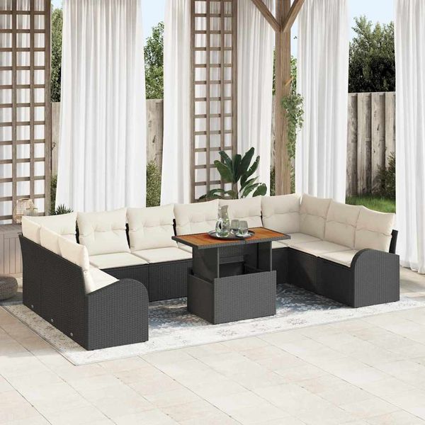 vidaXL Garten-Sofa-Set mit Kissen 11 pcs Schwarz und Creme 3349634