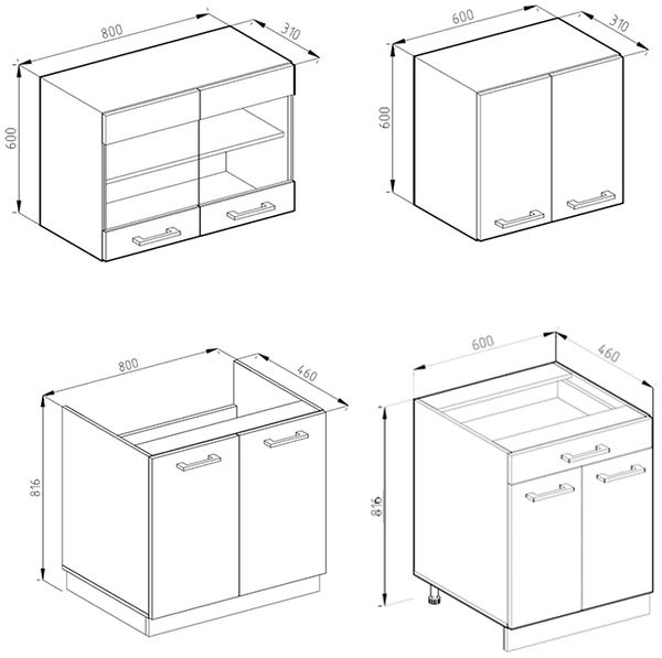 Singleküche R-Line Weiß Hochglanz/Anthrazit 140 cm ohne Arbeitsplatte Vicco Bild 3
