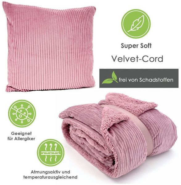 heimtexland Dekokissen Super Soft Cord Kissenbezug Sofakissen Kissenhülle, 45x45 I weich und flauschig I Kuschelkissen Kord I rosa