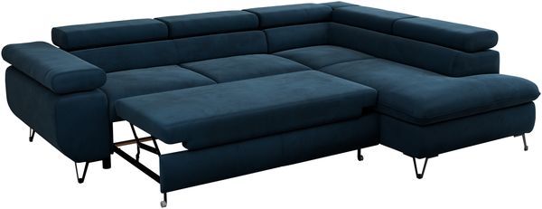 Mks Möbel 'Peter L-form' Ecksofa mit Bettfunktion, Bettkasten & einstellbaren Kopfstützen, Dunkelblau, Velours, rechts Bild 6
