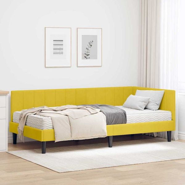 vidaXL Eckbettgestell mit Matratze mit Kopfteil 2 pcs Gelb Samt 3393904