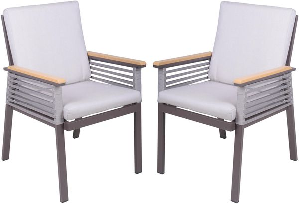 Gartenstuhl 2er Set JASPER - Aluminium, Seilbespannung, Hellgrau | Gartenstühle Wetterfest Essstühle Outdoor Terrasse