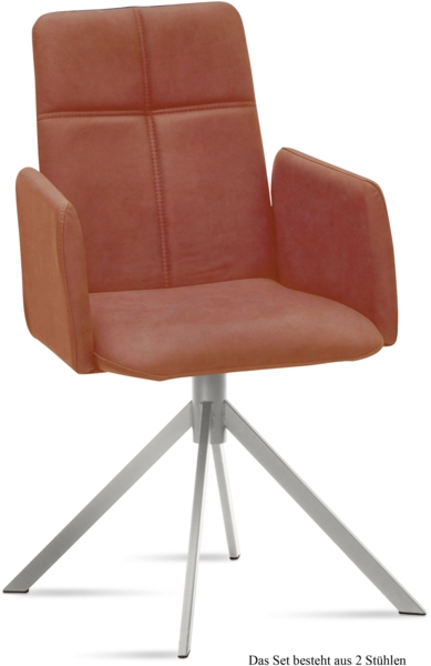 Armlehnstuhl (2er-Set) Dorisa 52x92x60 Edelstahl/Cognac