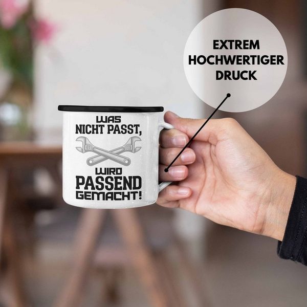 Thermotasse Trendation - Handwerker Emaille Tasse mit Spruch Geschenke für Handwerk Kaffeebecher KFZ Mechaniker Mechatroniker