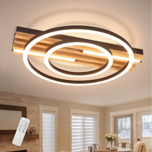 Nettlife LED Deckenleuchte Dimmbar Holz 3 Ringe 46W Modern Deckenlampe 70cm Wohnzimmer, LED fest integriert, 1/2/3/4 Ringe für Schlafzimmer Büro Küche