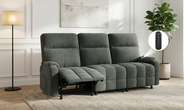 HOMALL Sofa Elektrisches Verstellfunktion 3-Sitzer Relaxsofa, mit 2 Sitzen Relaxfunktionen,USB/Typ-C,Liegefunktion (105°-150),Federkern