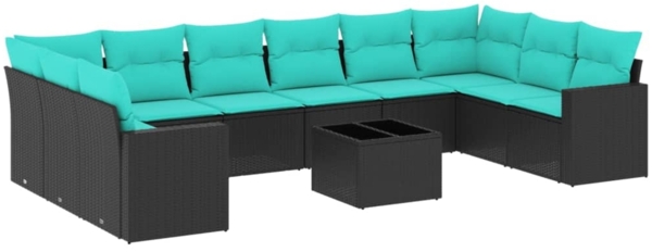 vidaXL 11-tlg. Garten-Sofagarnitur mit Kissen Schwarz Poly Rattan 3219467