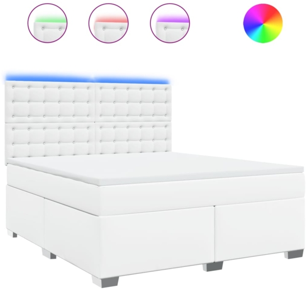 vidaXL Boxspringbett mit Matratze Weiß 180x200 cm Kunstleder 3293033