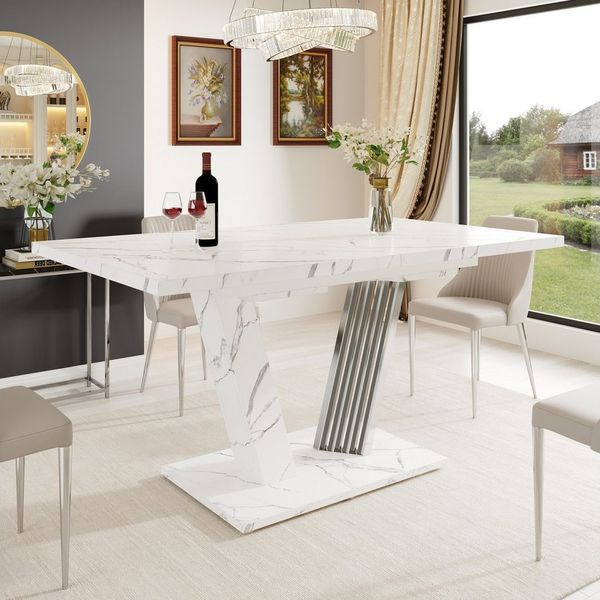 Flieks Esstisch ausziehbarer Küchentisch (Länge120-160 x 80 x 76 cm, 1-St, 1 Tisch mit Füßstützen), erweiterbarer Tisch rechteckig Schreibtisch Arbeitstisch Marmoroptik