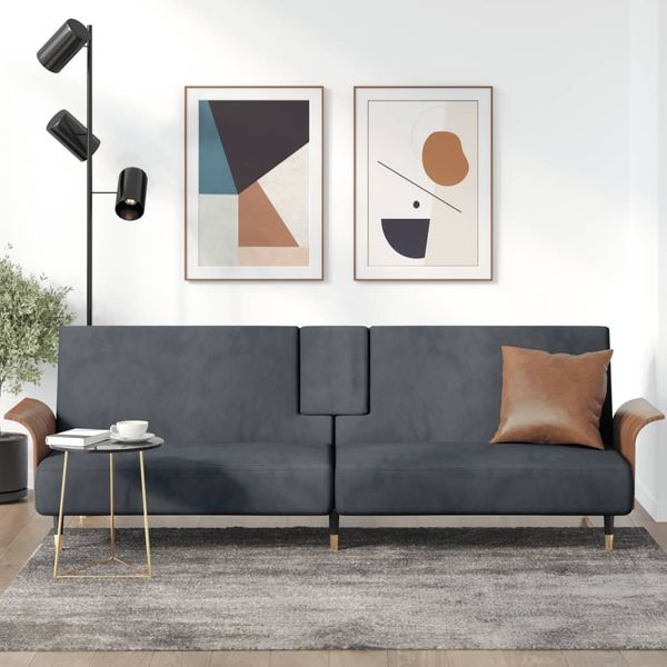 vidaXL Schlafsofa mit Getränkehaltern Dunkelgrau Samt 351851