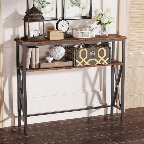 Konsolentisch Flurtisch Beistelltisch 2 Ablagen Höhenverstellbar X-Rahmen