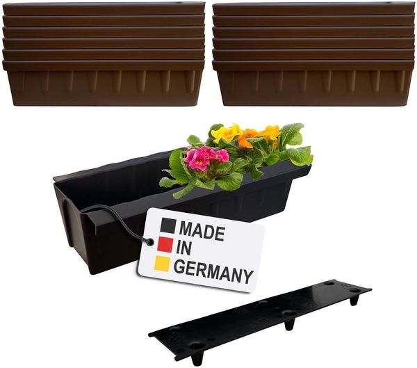 BURI 12 Euro-Paletten Blumenkästen-Einsätze inkl. Bewässerungsmatte | mit Hängesystem zum Einhängen | 37,3cm Braun | Pflanzkasten für Europalette Palette | Balkonkasten | Blumentopf | extrem stabil